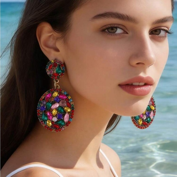 Colorful Gemstone Drop Earrings - Picture 2 of 4